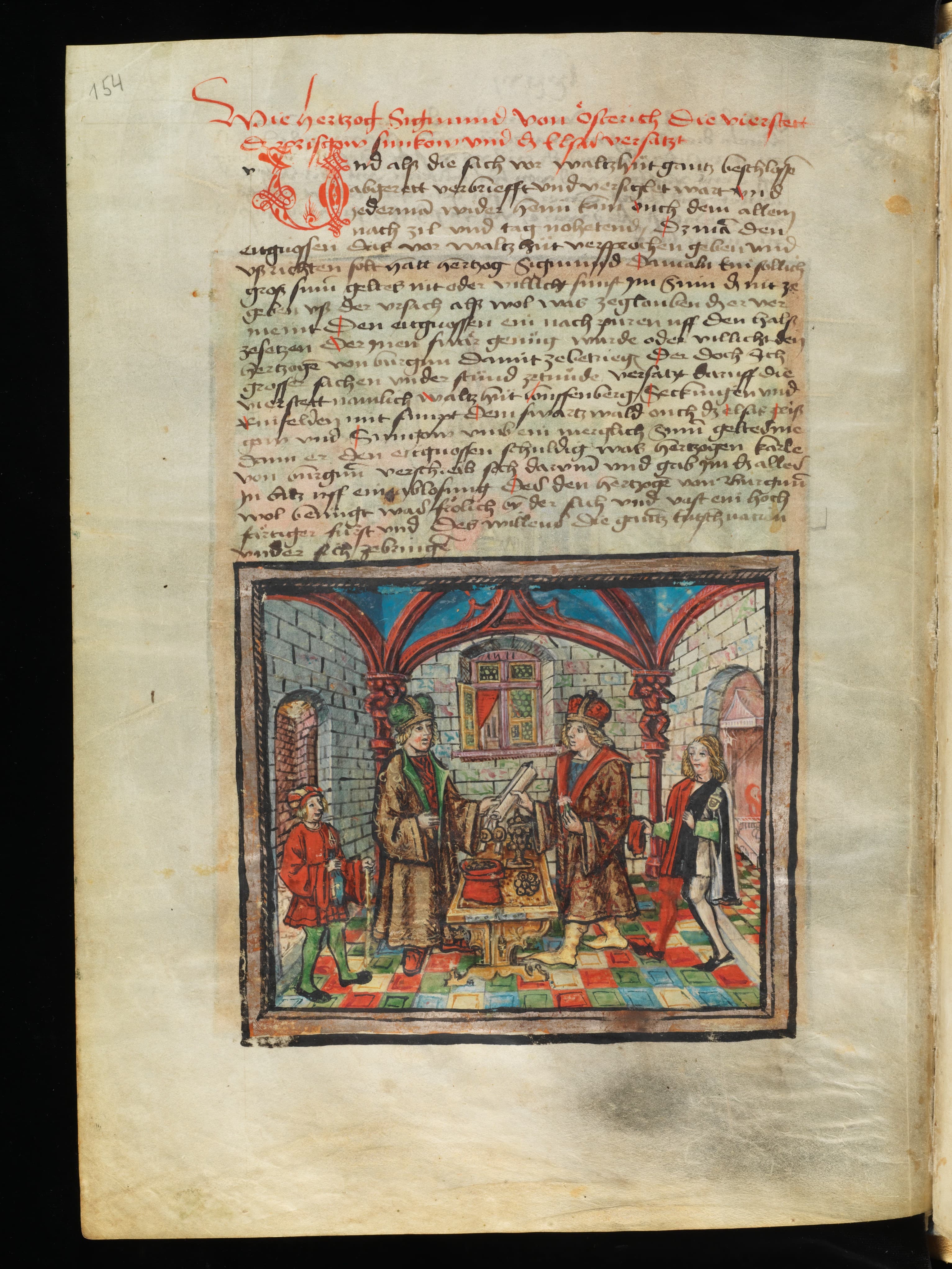 Zastavení Breisgau, Sundgau a Alsaska ze strany rakouského vévody Zikmunda ve prospěch burgundského vévody Karla Smělého dne 9. května 1469, Luzerner Chronik (1513)