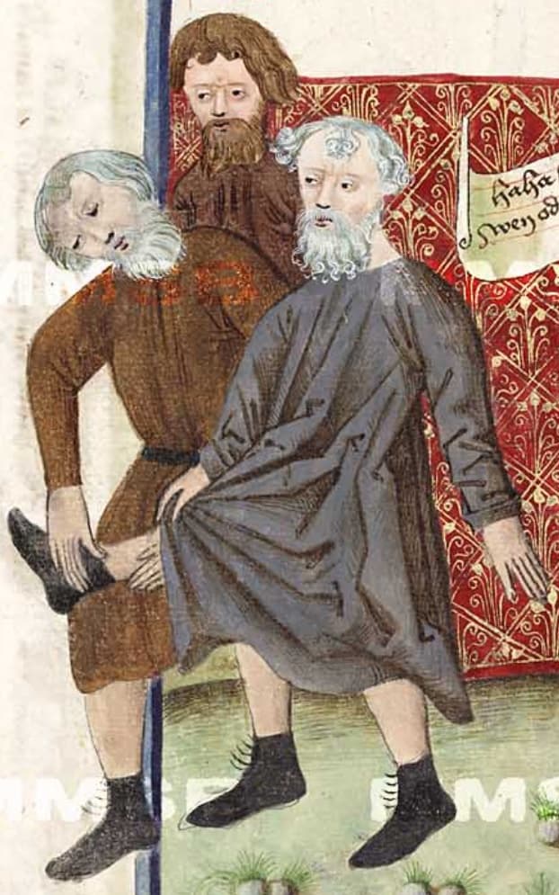 Apoštolové v prostých sukních na výřezu z Jenského kodexu (1490-1510)