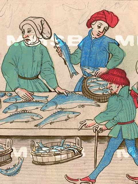 Dva muži s barety na výřezu z Richentalovy kroniky (1470-1480)