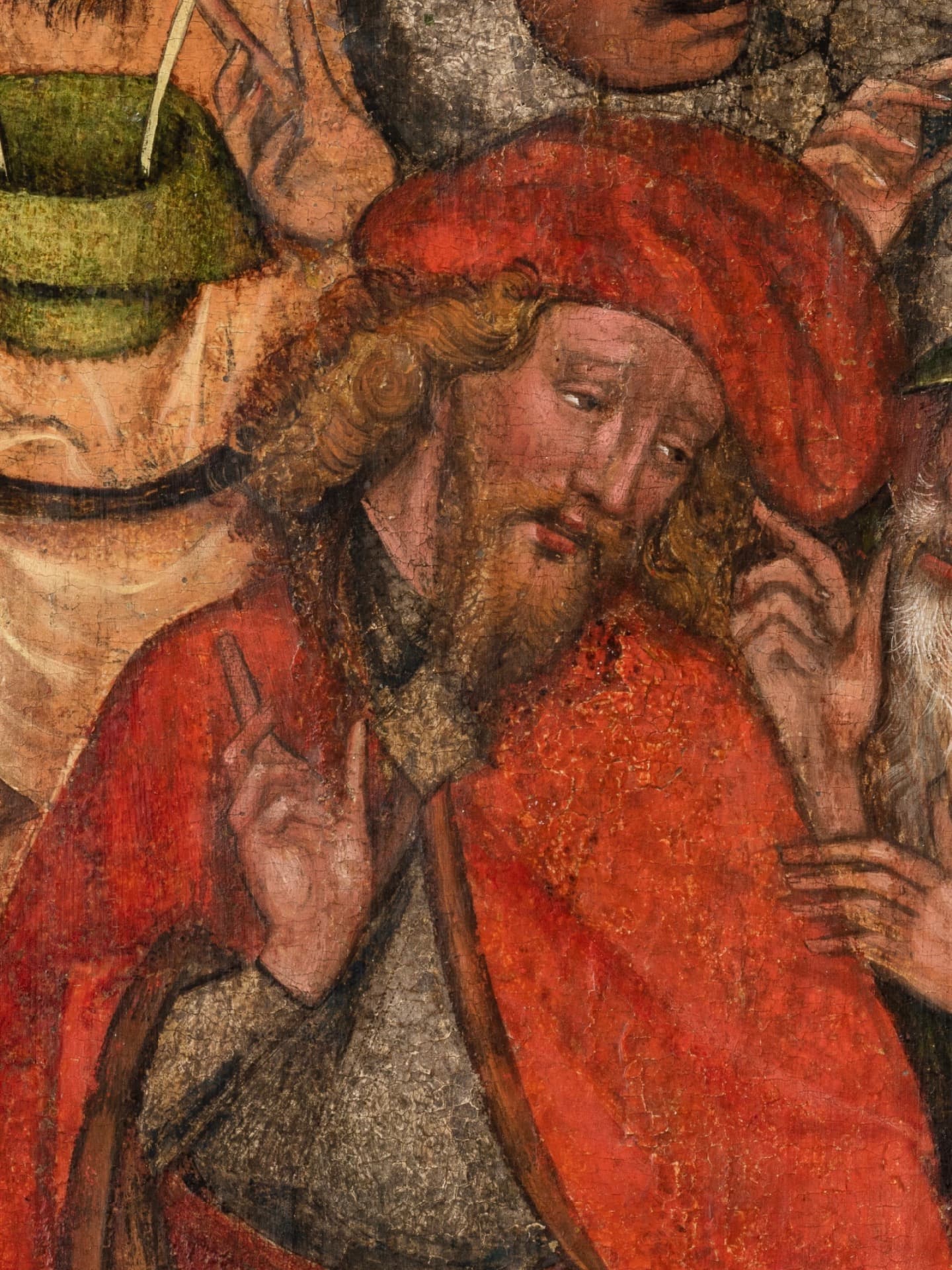 Muž s červeným baretem na výřezu z oltáře ze Zátoně (po roce 1440).