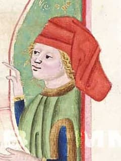 Muž s červeným baretem na výřezu z Jenského kodexu (1490-1510).