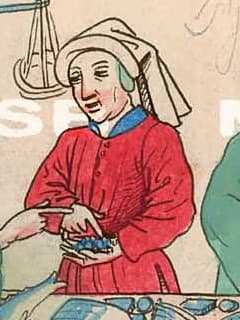 Jednoduchá kápě nasazená obličejovým otvorem na hlavu ve výřezu z Richentalovy kroniky (1470-1480).