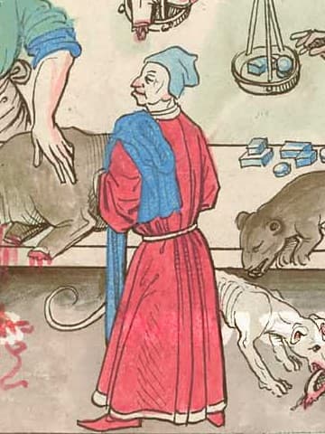 Kápě s cípem přehozená přes rameno. Výřez z Richentalovy kroniky (1470-1480).