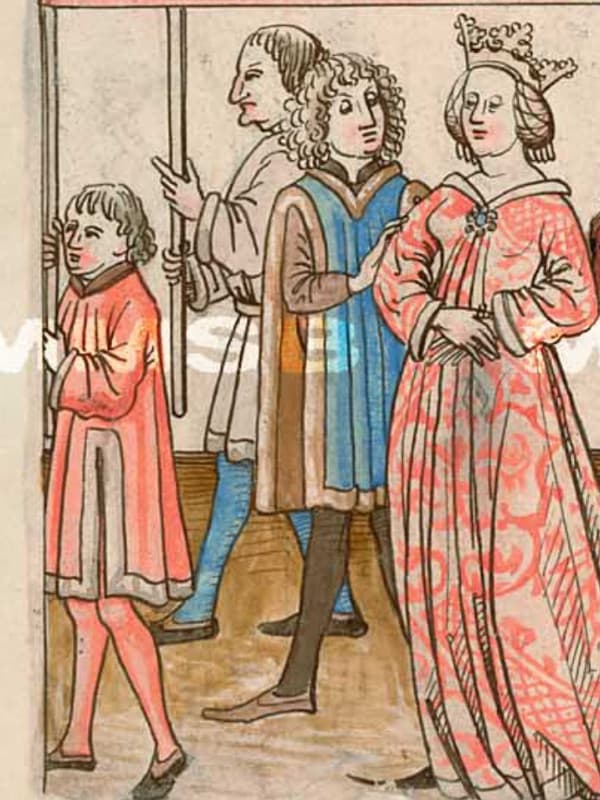 Střevíce s límcem na výřezu z Richentalovy kroniky (1470-1480)