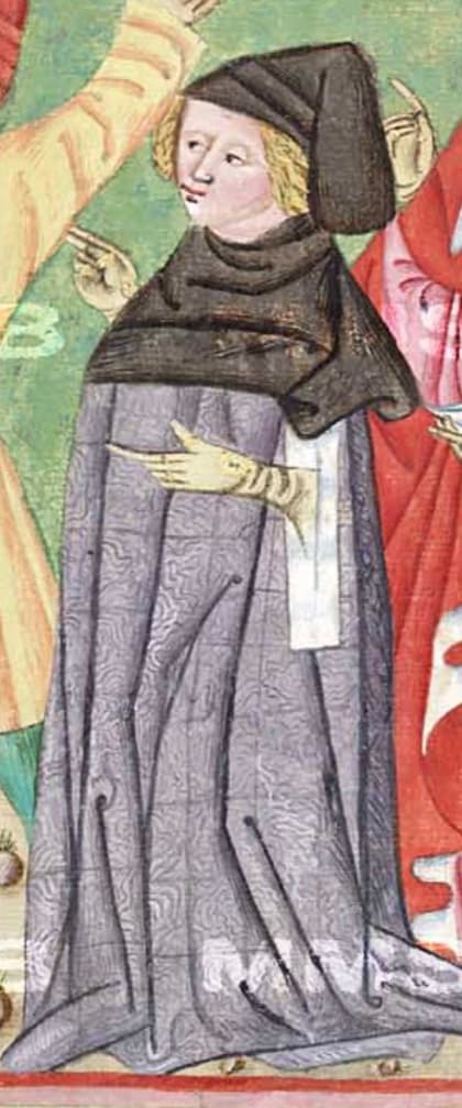 Plášť s průstřihy na ruce, výřez z Jenského kodexu (1490-1510)