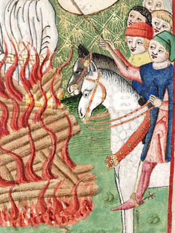 Vysoká jezdecká bota se zapínáním na záhyb, výřez z Jenského kodexu (1490-1510)