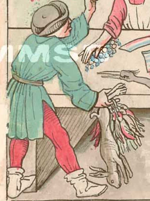 Kotníková bota se zapínáním na záhyb, výřez z Richentalovy kroniky (1470-1480)
